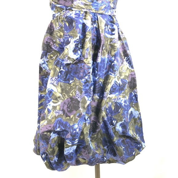 Donna Ricco Strapless Dress Blue Floral Silk Sz 4 A-line Tea length - Picture 9 of 13